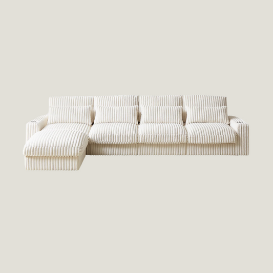 L-Shaped Sofa with Cup Holder in Beige