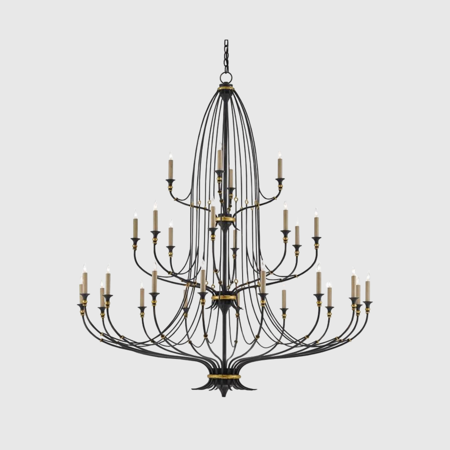 Folgate Grande Chandelier in French Black and Gold Leaf Design