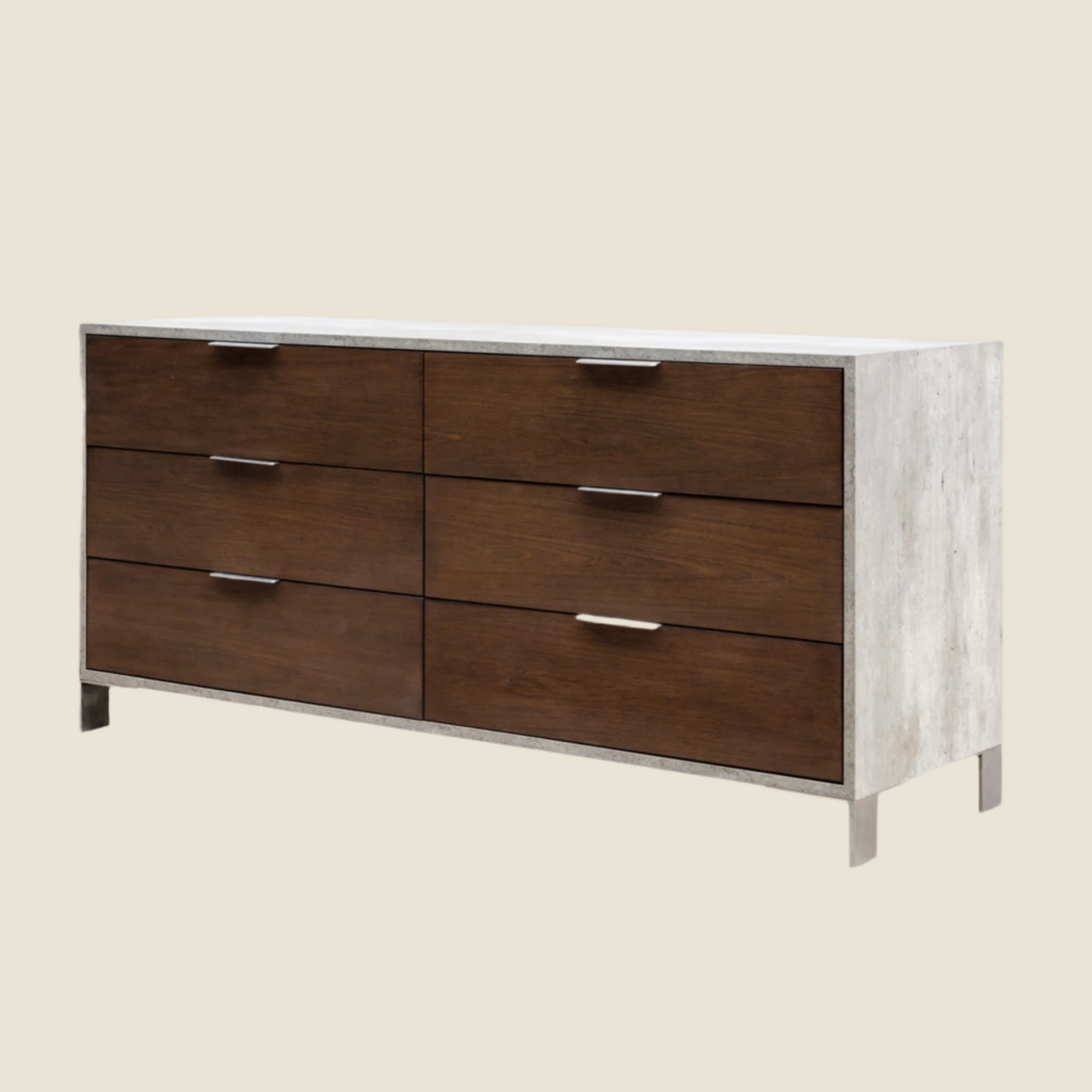 Dark Walnut Veneer Steel and Concrete Dresser Storage