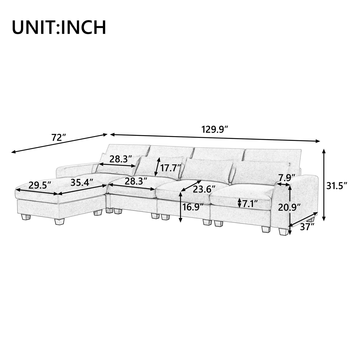 L-Shape Feather Filled Convertible Sofa