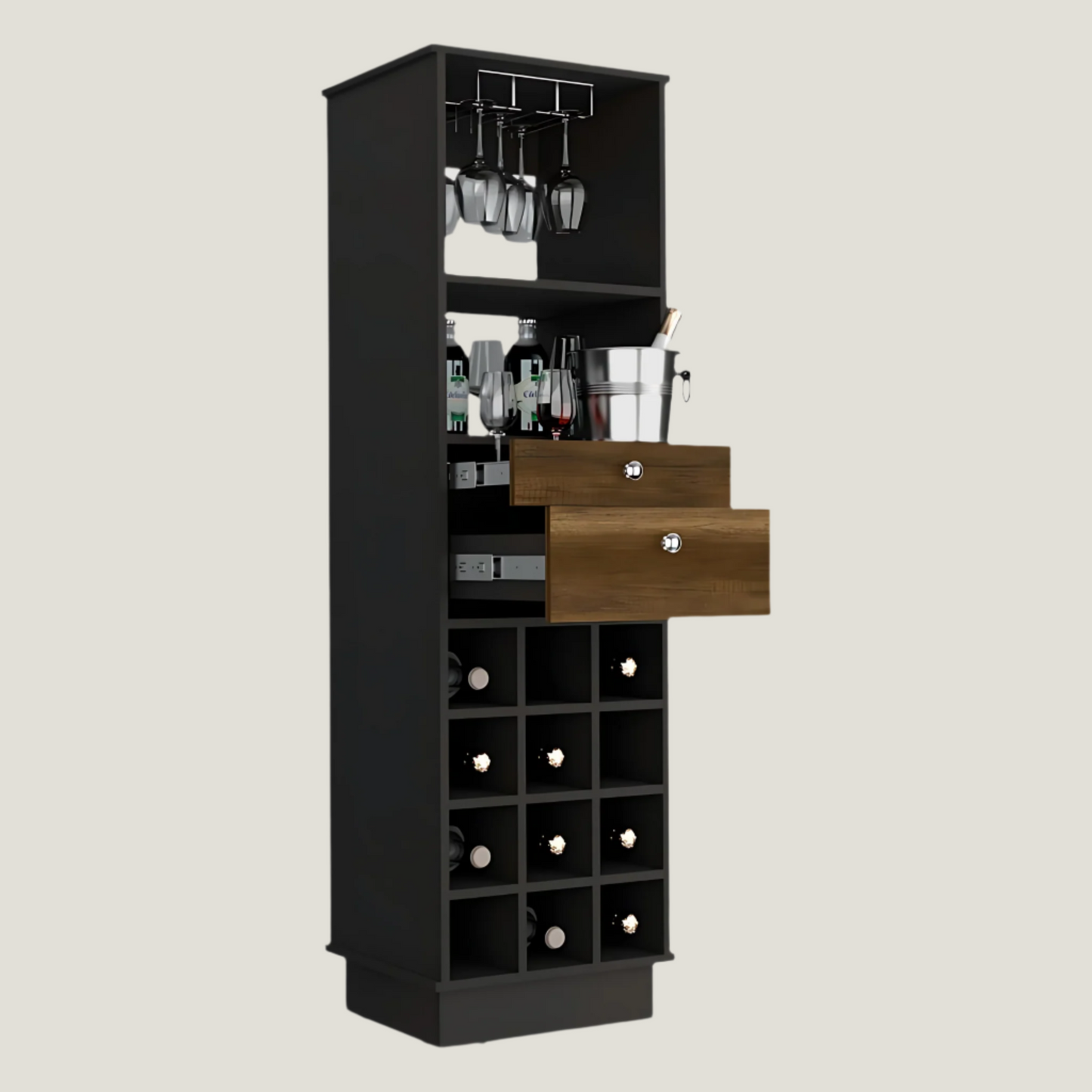 Bar Cabinet Bureck with Two Drawers and Twelve Cubbies in Black Wengue