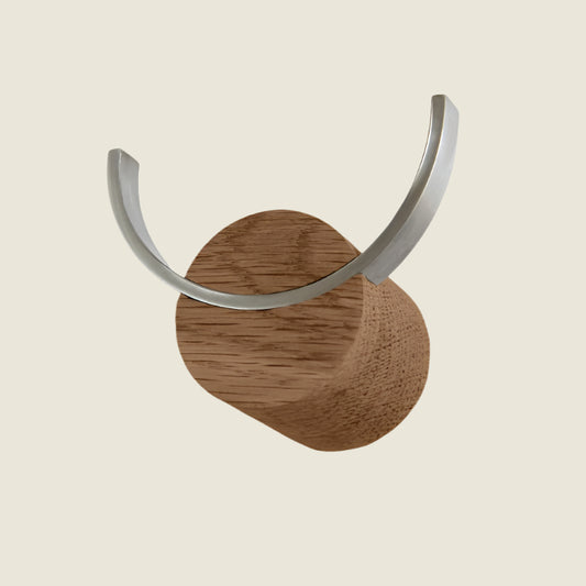 Wall Hook Deer in Walnut Oak Wood and Steel Design