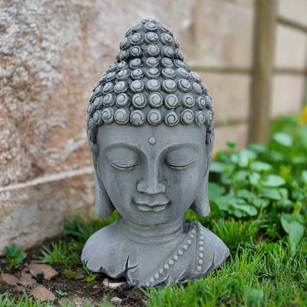 Serene Buddha Head Cement Statue for Peaceful Spaces