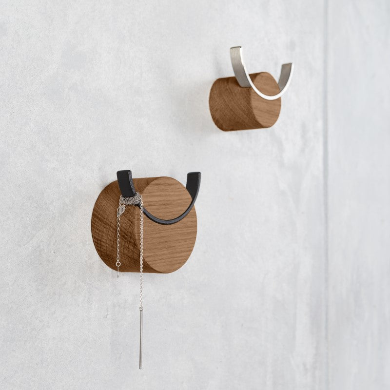 Wall Hook Deer in Walnut Oak Wood and Steel Design