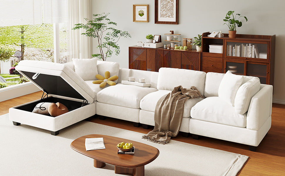 Sofa with Storage Ottoman and Hidden Cup Holders