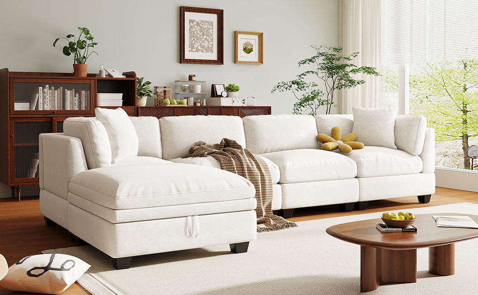 Sofa with Storage Ottoman and Hidden Cup Holders