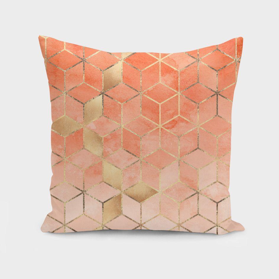 Soft Peach Gradient Cubes Cushion Pillow for Comfort and Style